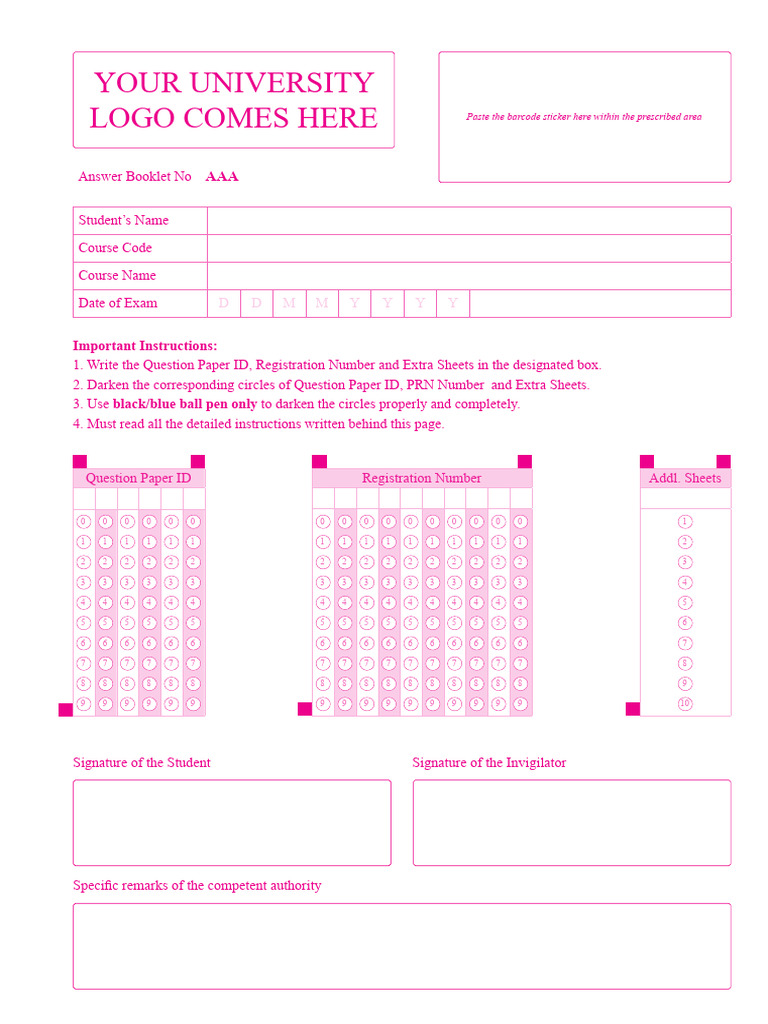 General Answer Booklet V3 | PDF