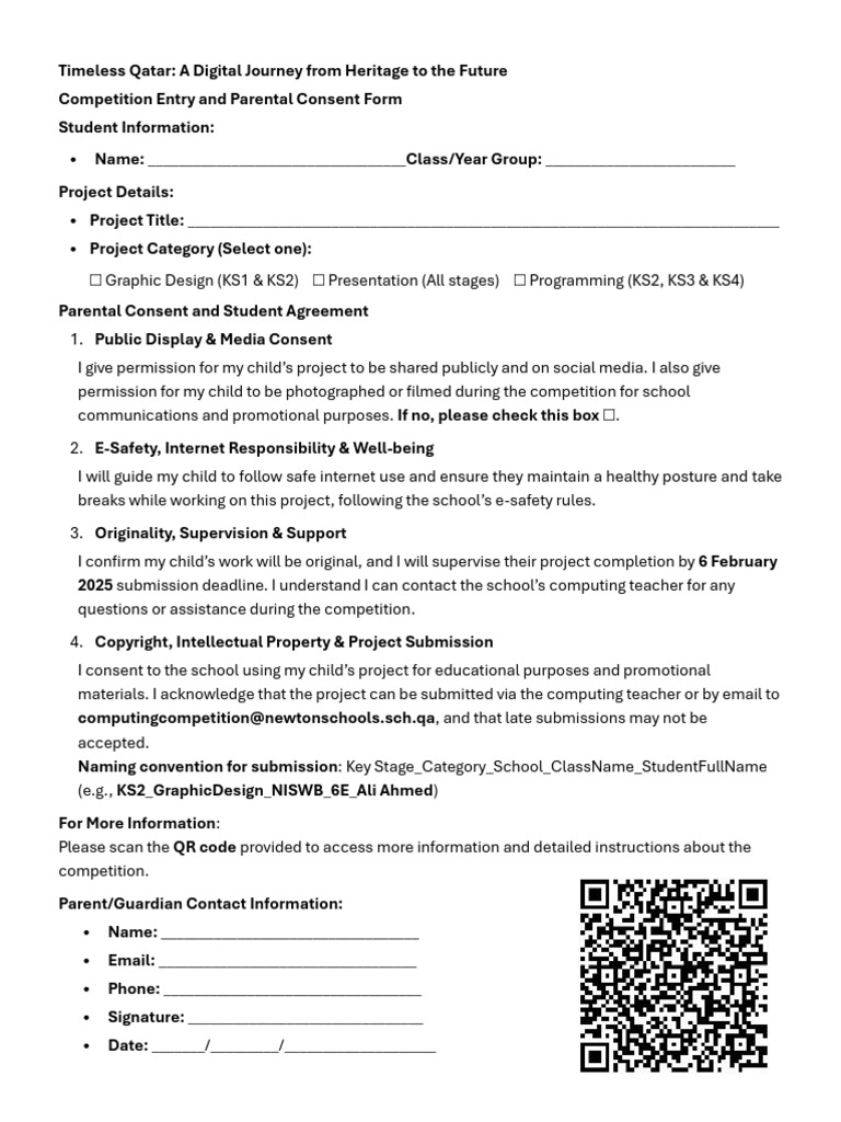 Competition Entry and Parental Consent Form | PDF