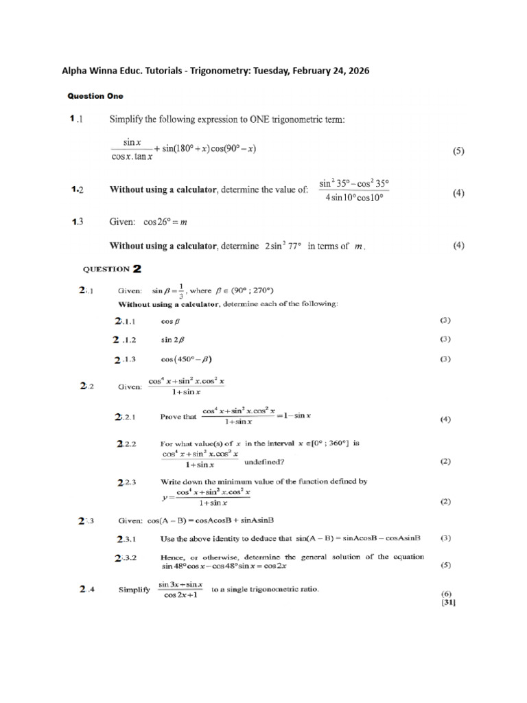 Trigonometry Feb 24 2026 | PDF