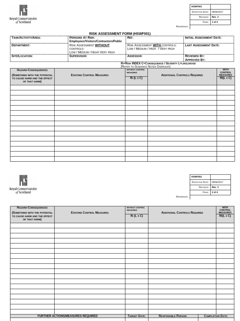 HSWF001 Risk-Assessment-template AE 08jun17 Rev3 | PDF | Risk | Hazards