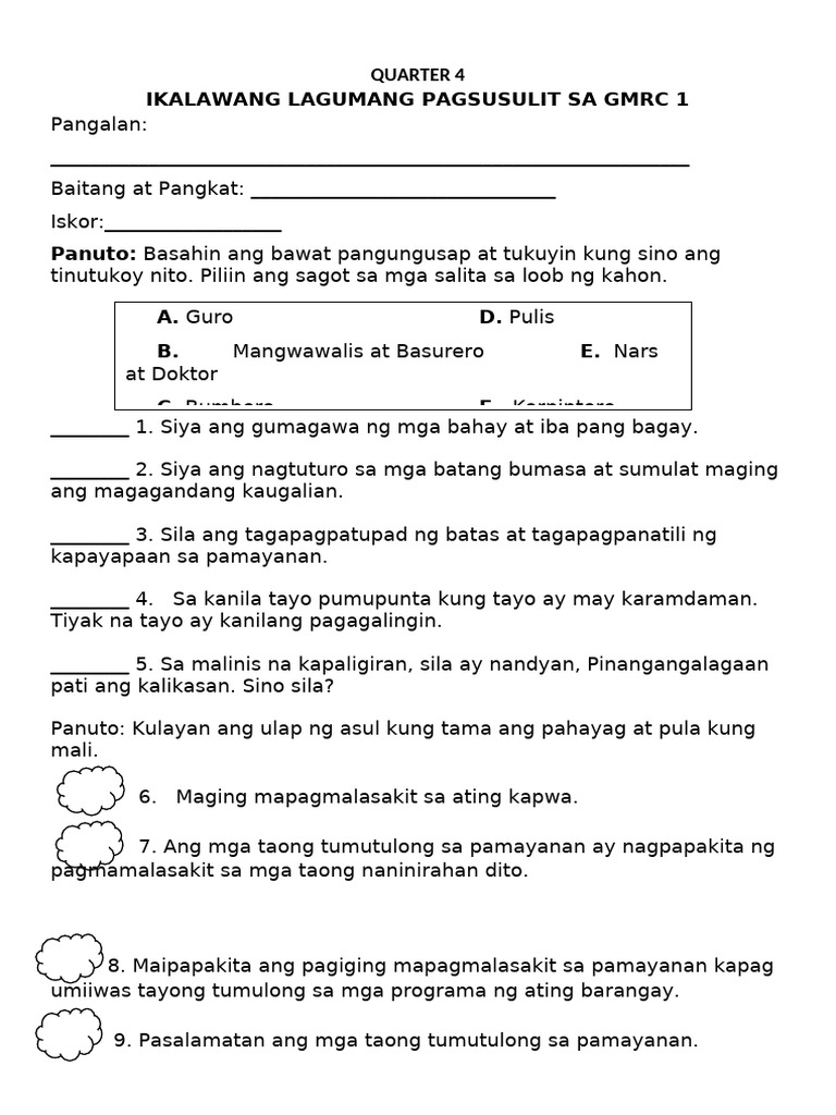 q4 2nd Summative Test in GMRC 1 | PDF