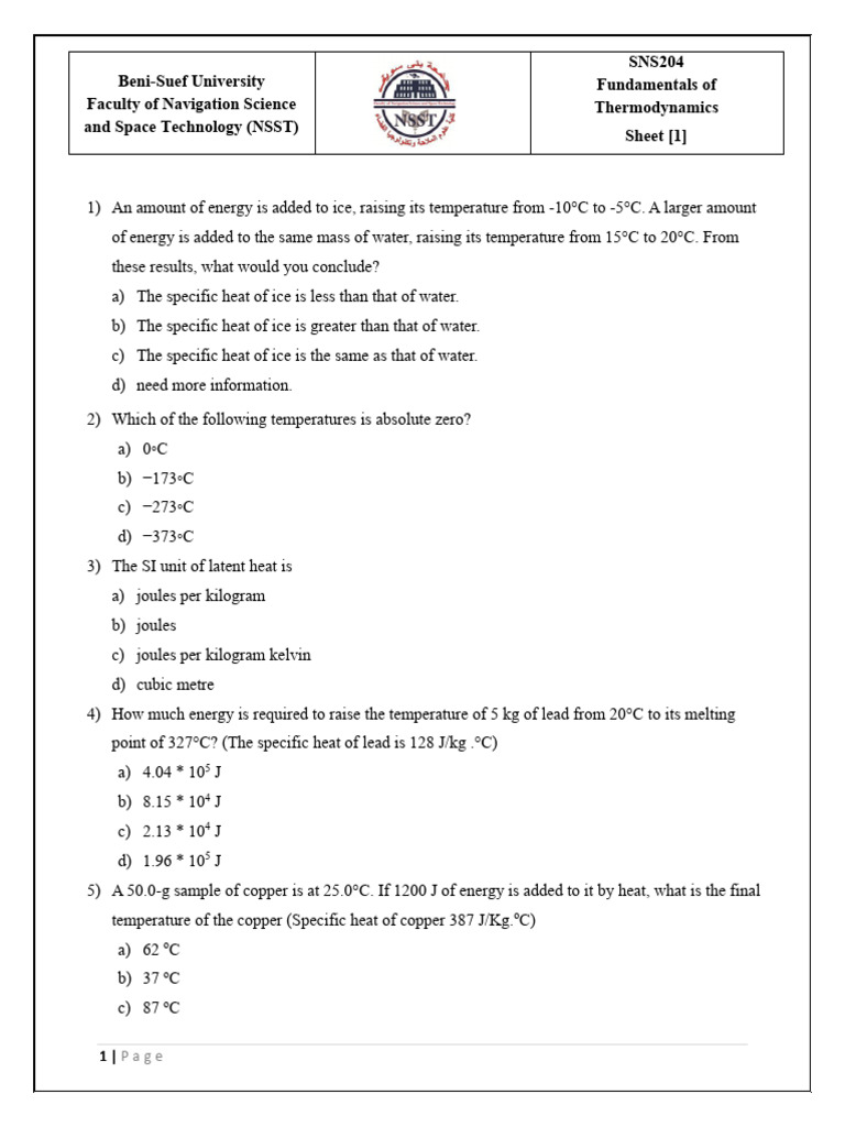 Fundamnetal Thermo Sheet-1 | PDF | Heat | Latent Heat