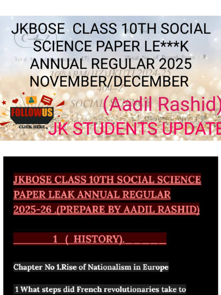 Jkbose Class 10th Social Science Paper Leak ??? Annual Regular 2025-26 ...