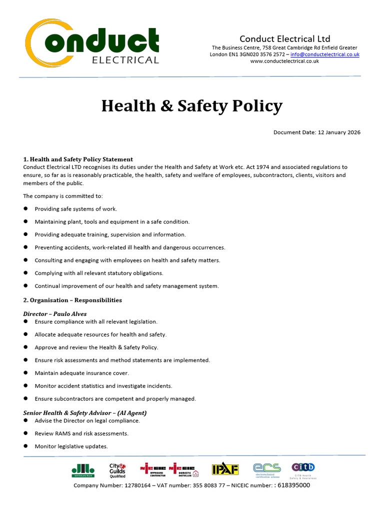 Heallth and Safety Policy | PDF | Occupational Safety And Health | Safety