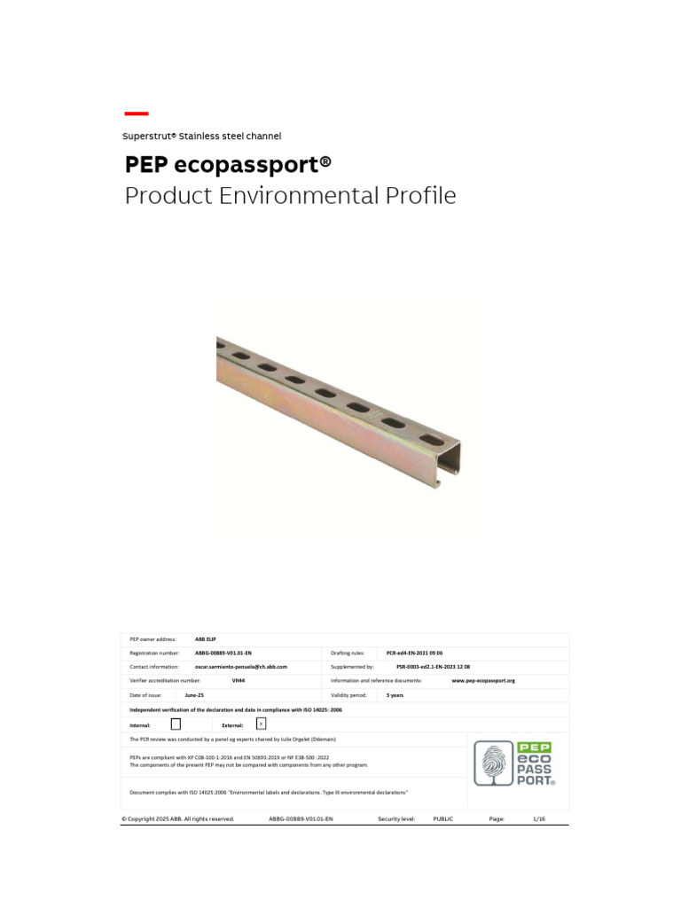 PEP Document - PL005 - Superstrut Stainless Steel - CA - V1 | PDF