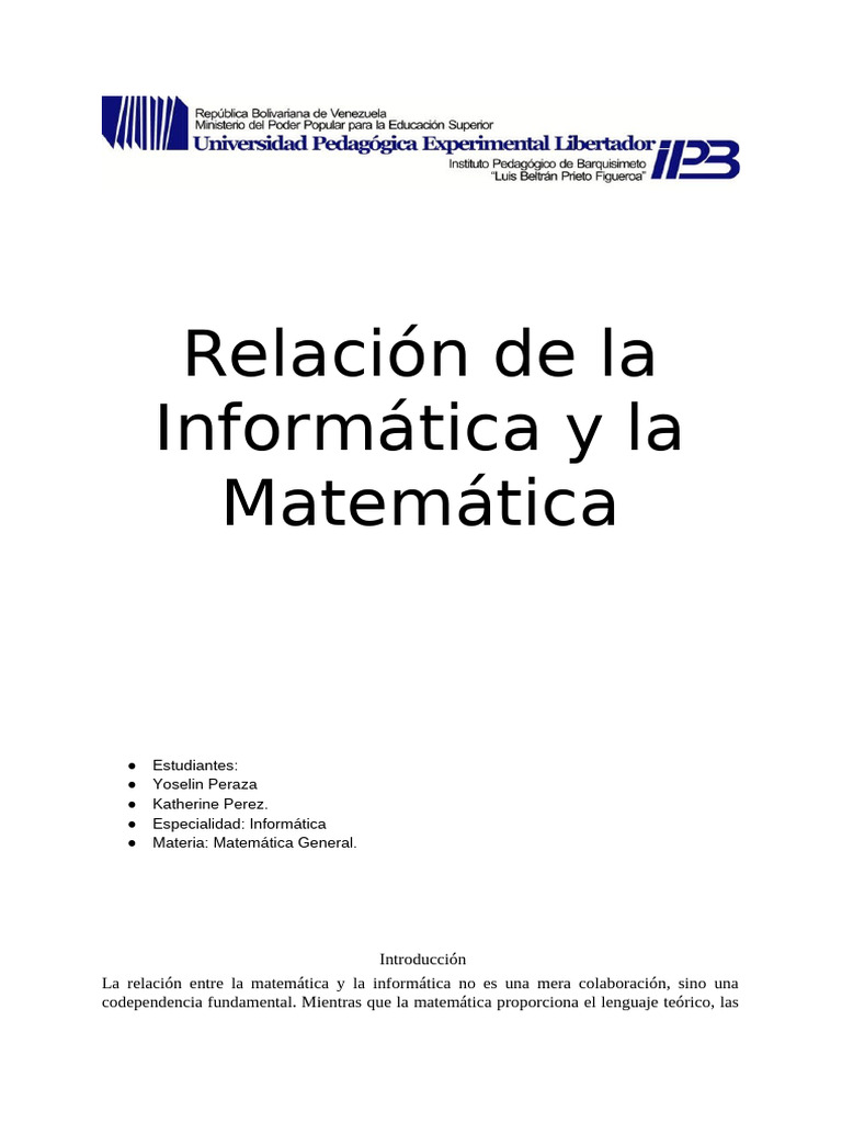 Relación de La Informática y La Matemática | PDF | Ciencias de la ...