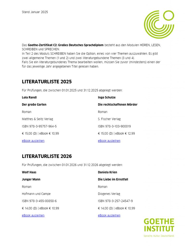 Goethe Zertifikat C2 Literaturliste | PDF