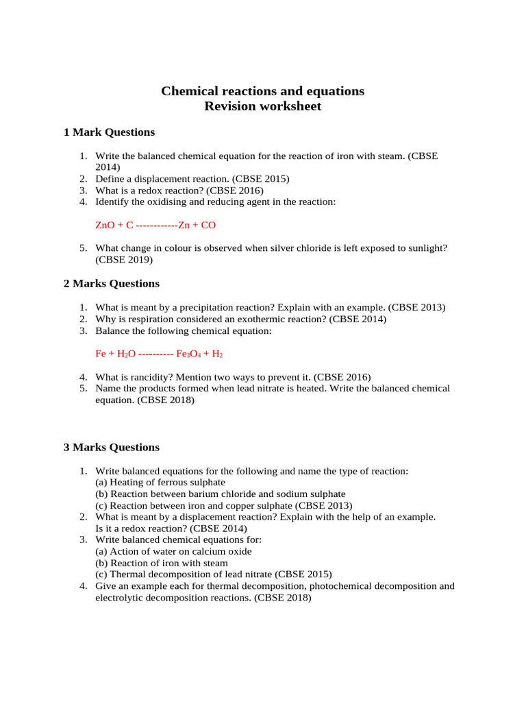 Chemical Reactions and Equations | PDF