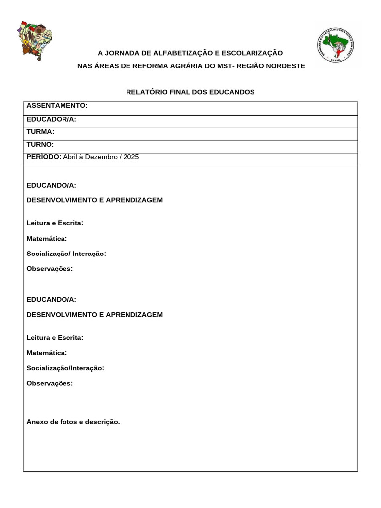 Relatório Final Educandos Da Eja | PDF | Alfabetização | Leitura (processo)