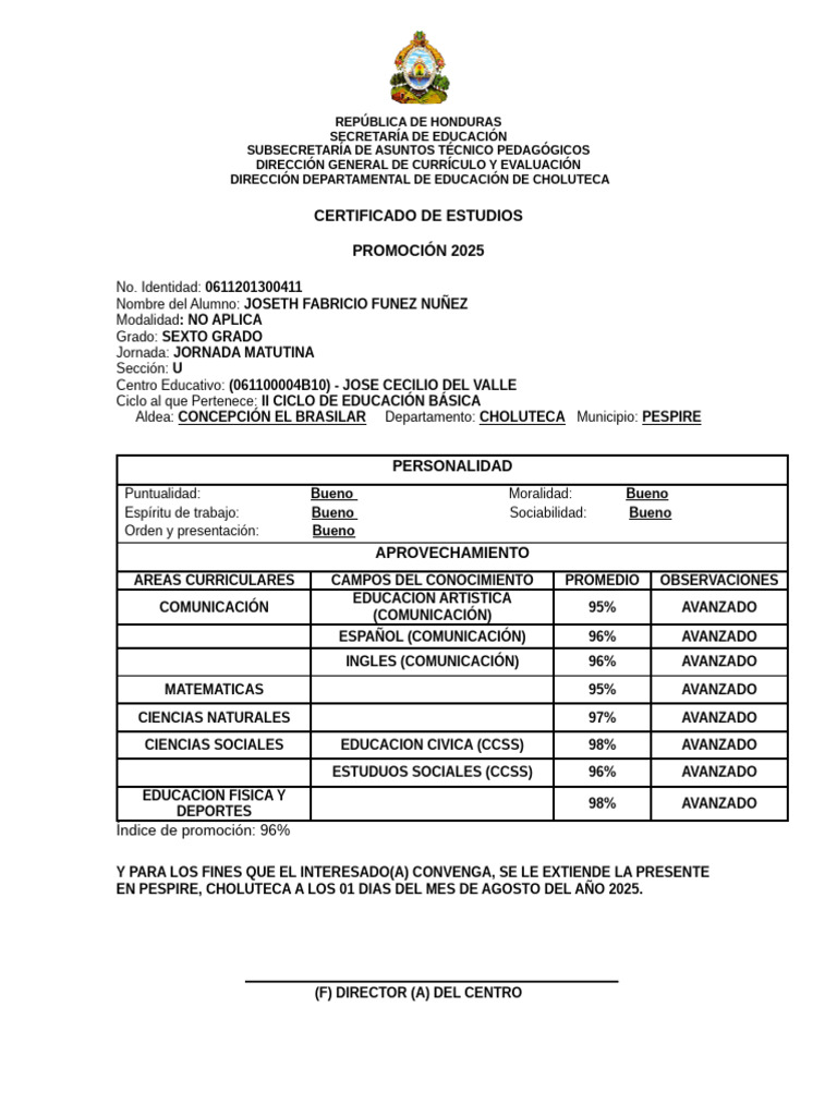 Certificado de Estudio Por Parcial | PDF