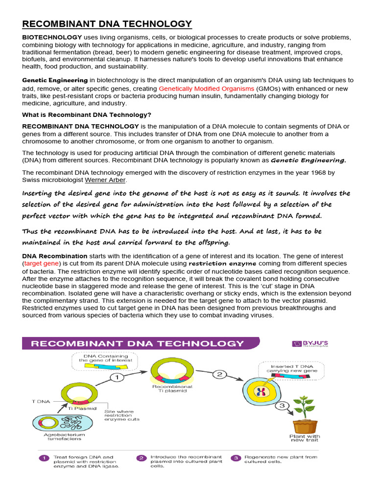 Recombinant DNA Technology | PDF | Molecular Cloning | Recombinant Dna