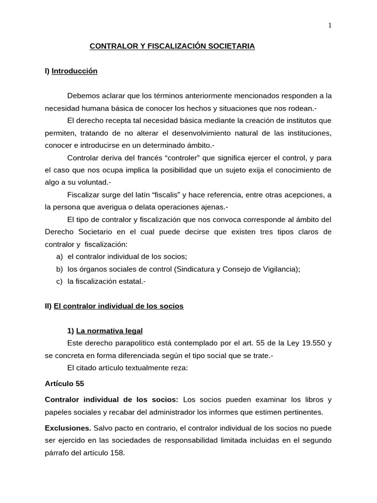 Contralor y Fiscalización Societaria | PDF | Sociedad de ...