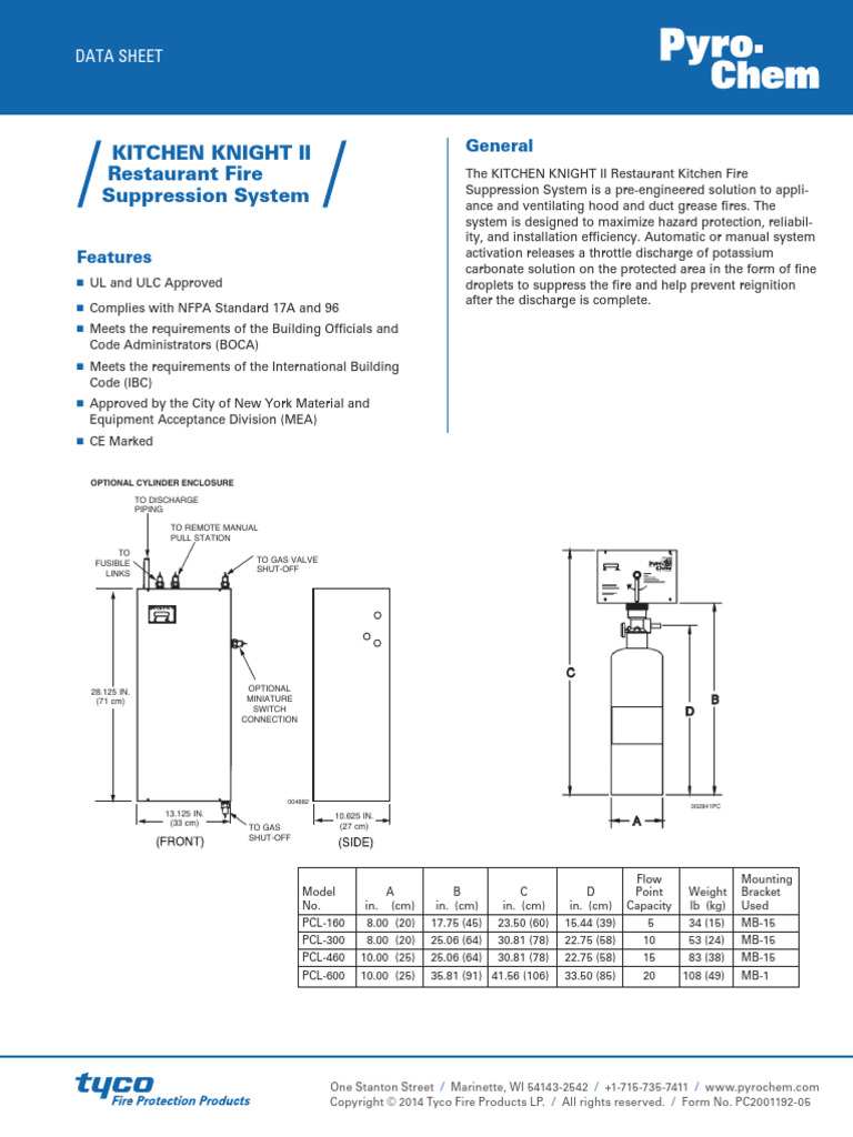 Pyro Chem Kitchen Knight II Data Sheet | PDF | Pipe (Fluid Conveyance ...
