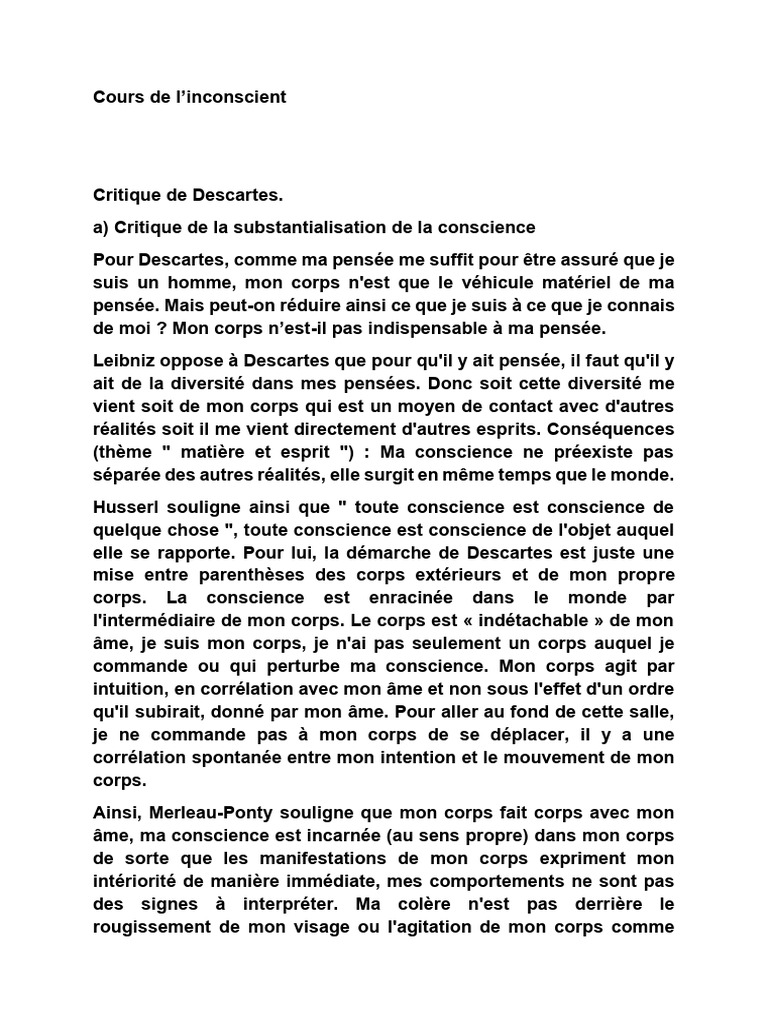L'inconscient Cours | PDF | Conscience | Sigmund Freud