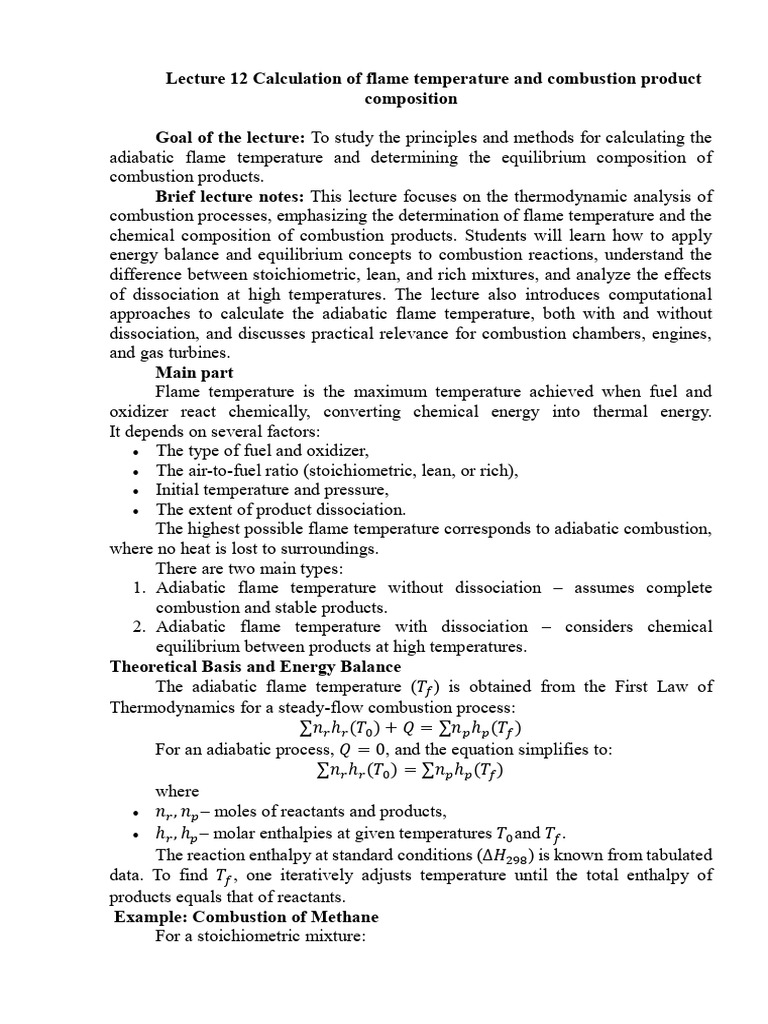 Lecture 12 Calculation of Flame Temperature and Combustion Product ...