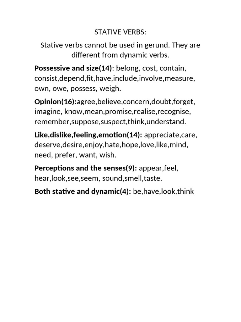 Stative Verbs List | PDF