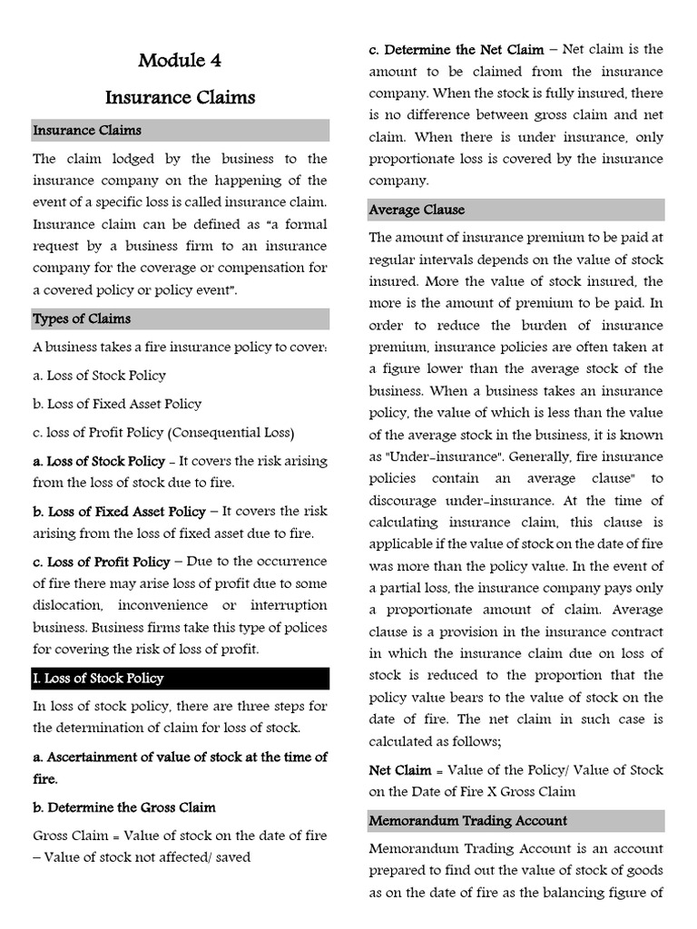 Module 4 - Insurance Claims-1 | PDF | Insurance | Depreciation