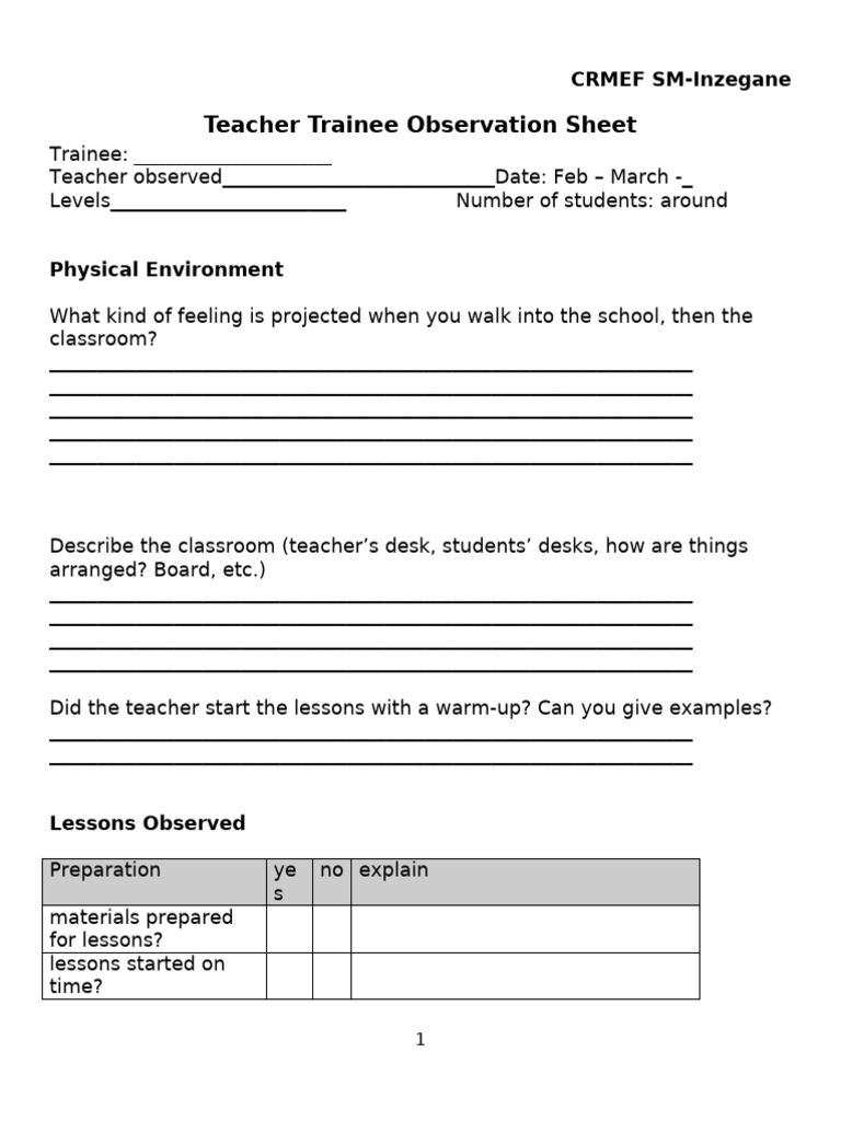 Overall Observation Sheet | PDF
