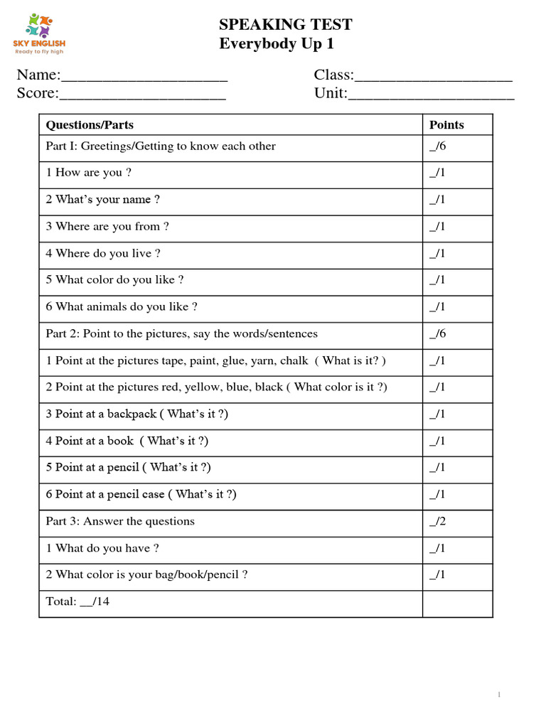 SE - Eu1.u2 - Speaking Test Sheet | PDF