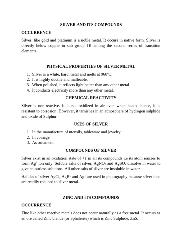 Silver and Its Compounds | PDF | Polymers | Silver