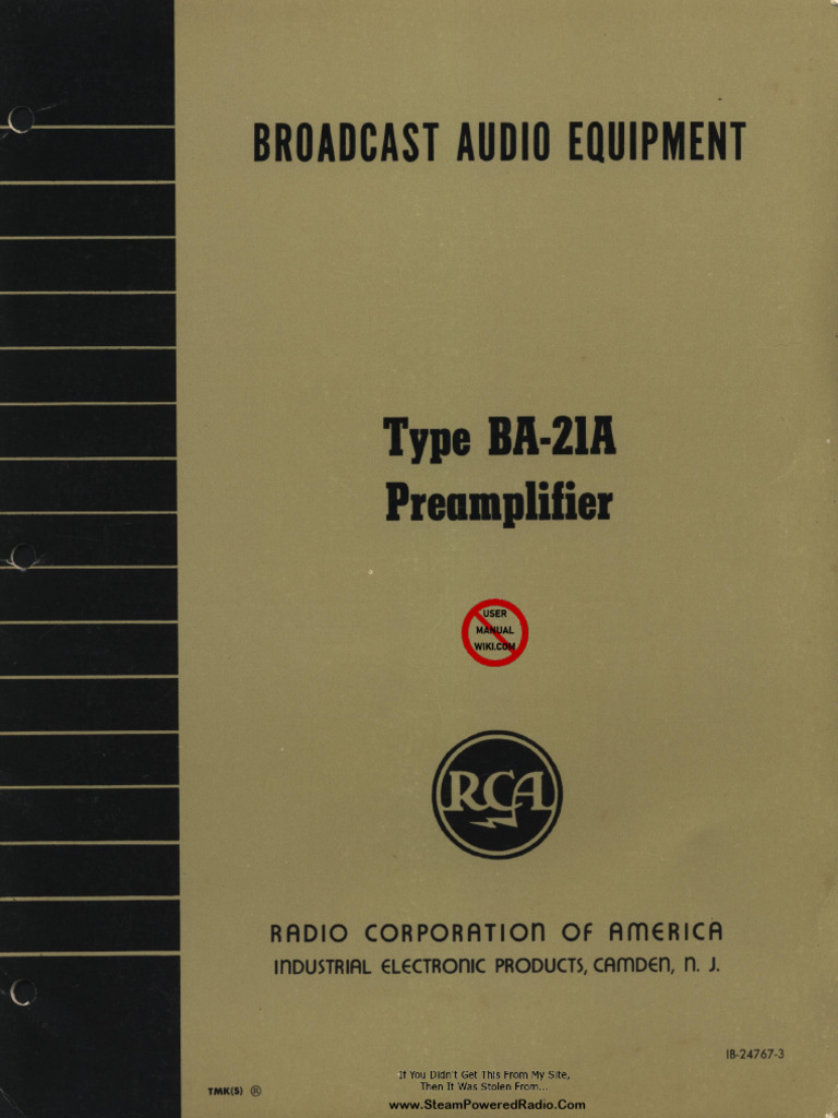 RCA Type BA-21A Pre-Amplifier Manual | PDF | Amplifier | Power Supply