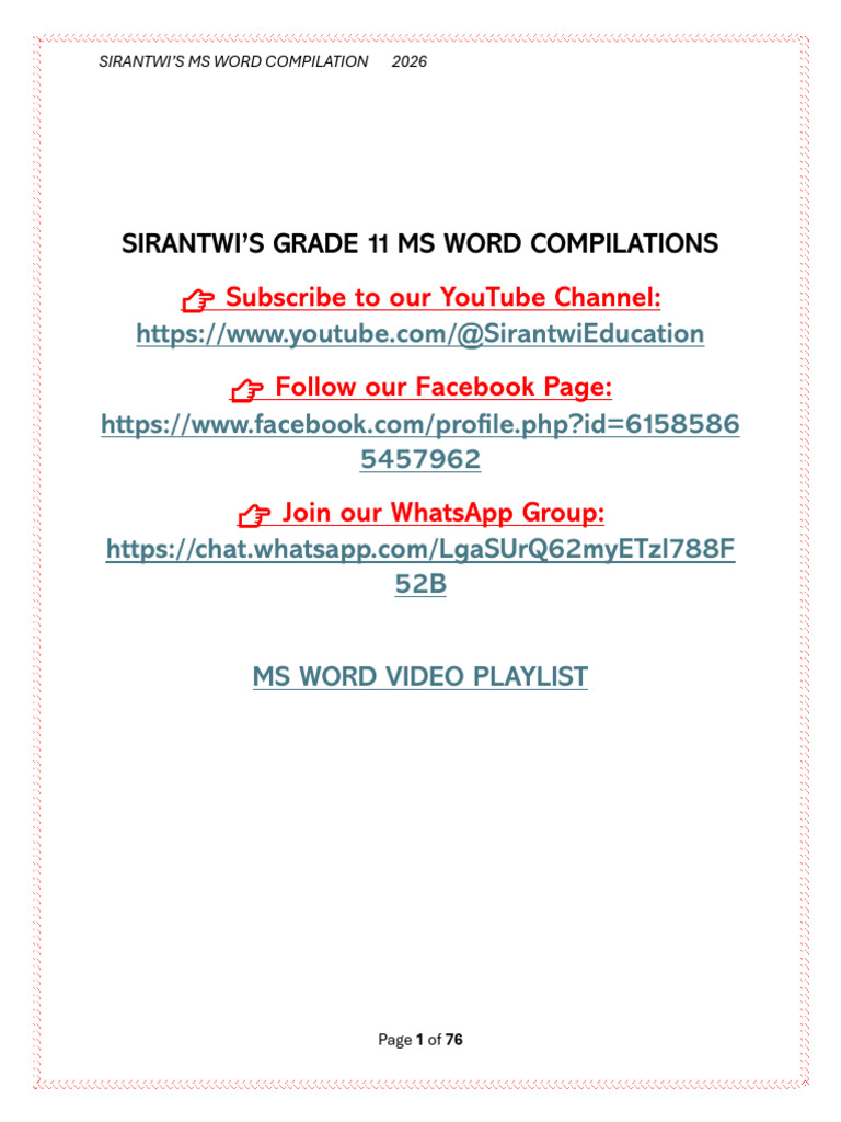 Grade 11 Ms Word Activities Term 1-4-Sirantwi Education | PDF ...