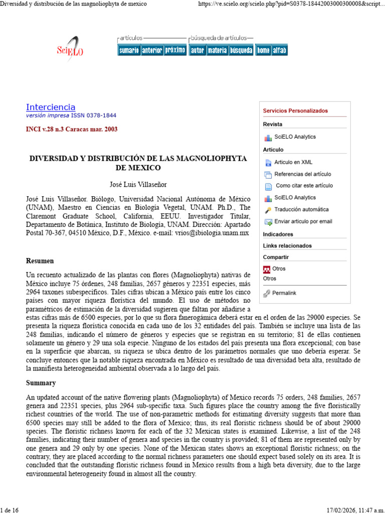 Diversidad y Distribución de Las Magnoliophyta de Mexico | PDF | México ...