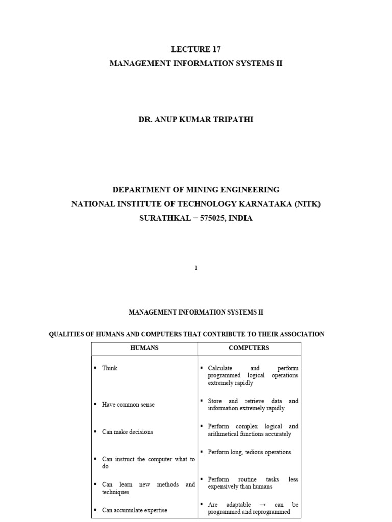 Lecture 17 - Management Information Systems II | PDF | Computing ...