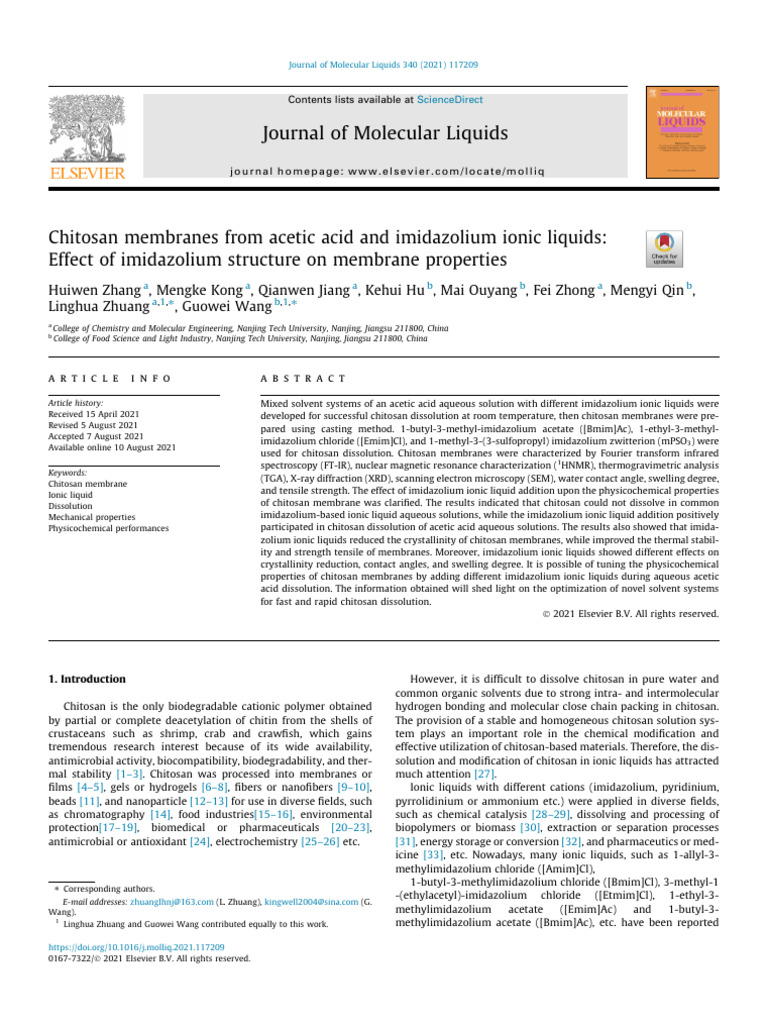 Chitosan Membranes From Acetic Acid and Imidazolium Ionic Liquids | PDF ...