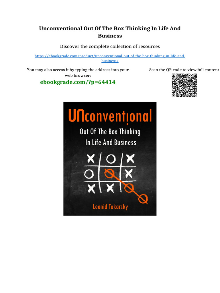 Unconventional Out of The Box Thinking in Life and Business Available ...