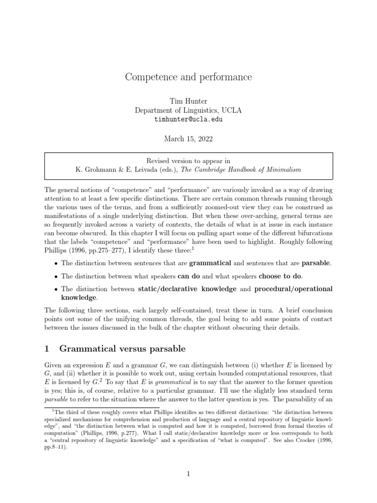 Competence Performance Cambridge | PDF | Parsing | Language Mechanics