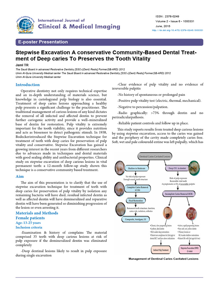 Stepwise Excavation A Conservative Communitybased Dental Treatment of ...