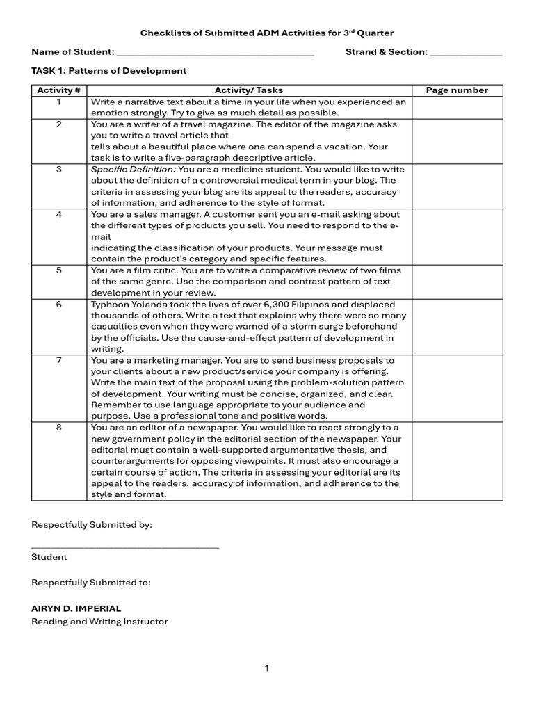 Checklists of Submitted ADM Activities For 3rd Quarter | PDF | Essays ...