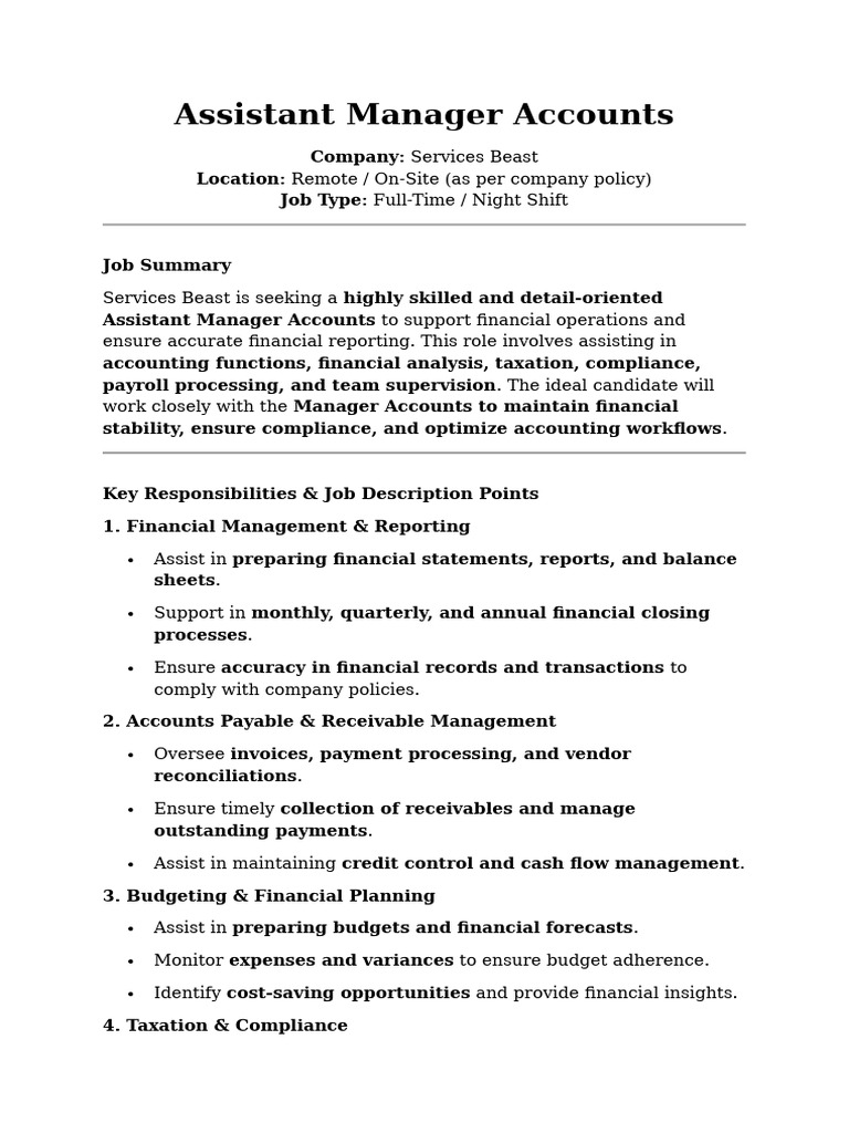 Assistant Manager Accounts | PDF | Payroll | Accounting