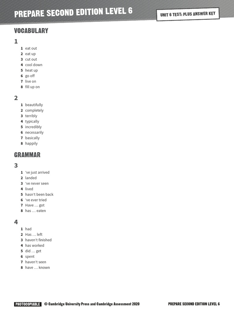 Prepare 2ed 6 Unit6 Test Plus Answer Key | PDF