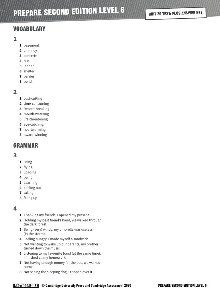Prepare 2ed 6 Unit20 Test Plus Answer Key | PDF