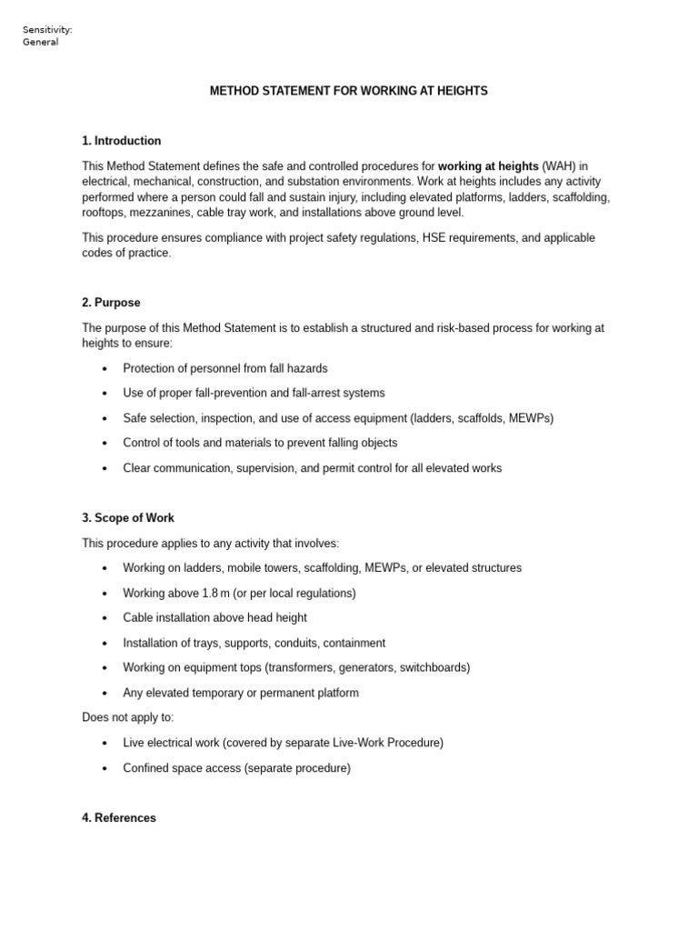 Method Statement For Working at Heights | PDF | Occupational Safety And ...