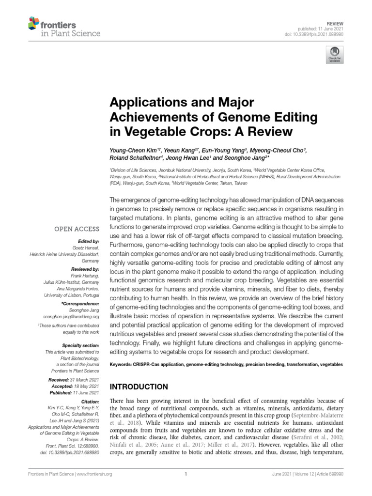 Applications and Major Achievements of Genome Editing in Vegetable ...