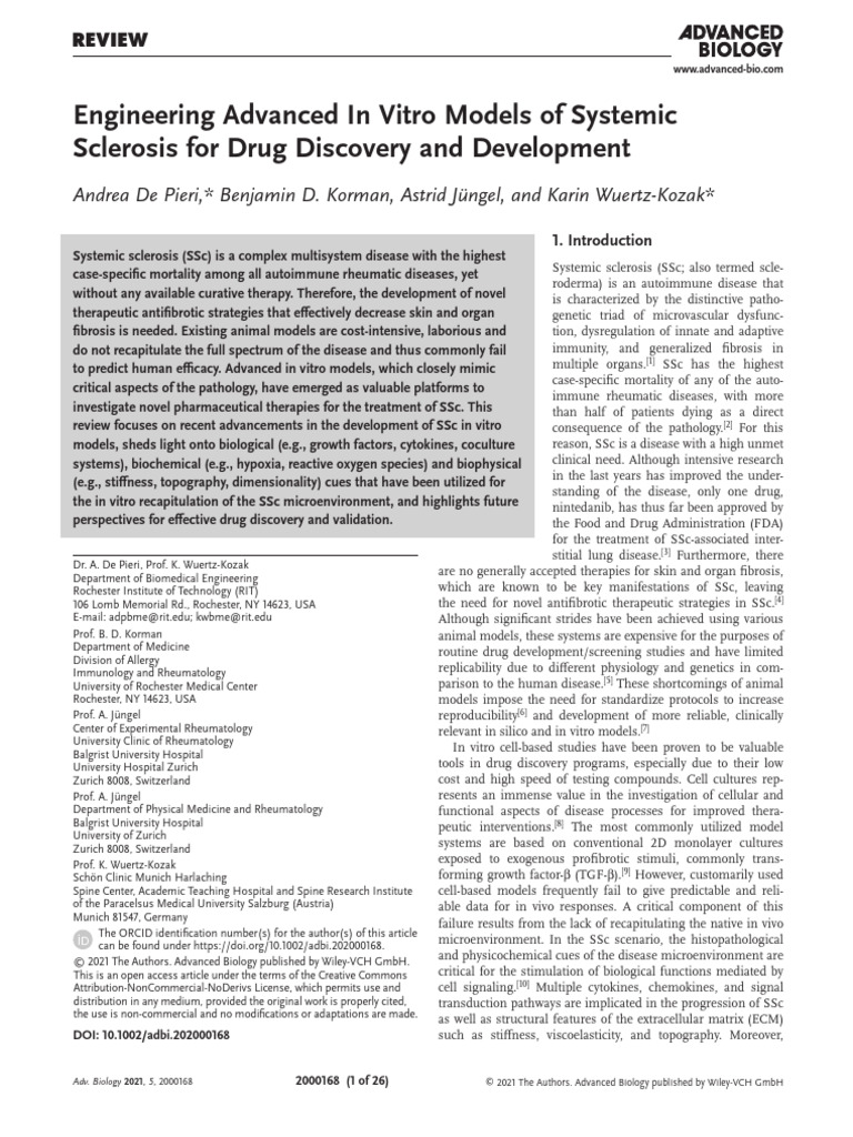 Engineering Advanced in Vitro Models of Systemic Sclerosis For Drug ...