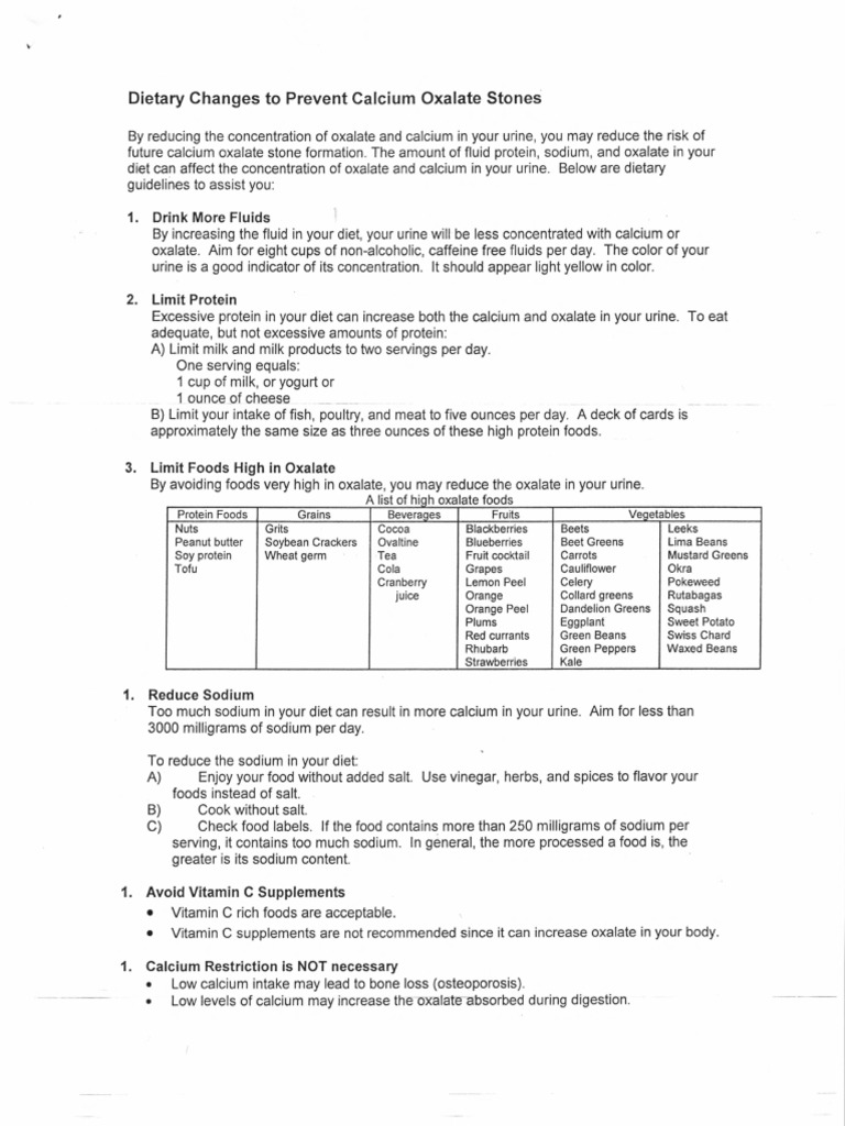 Calcium Oxalate Kidney Stone Diet | PDF