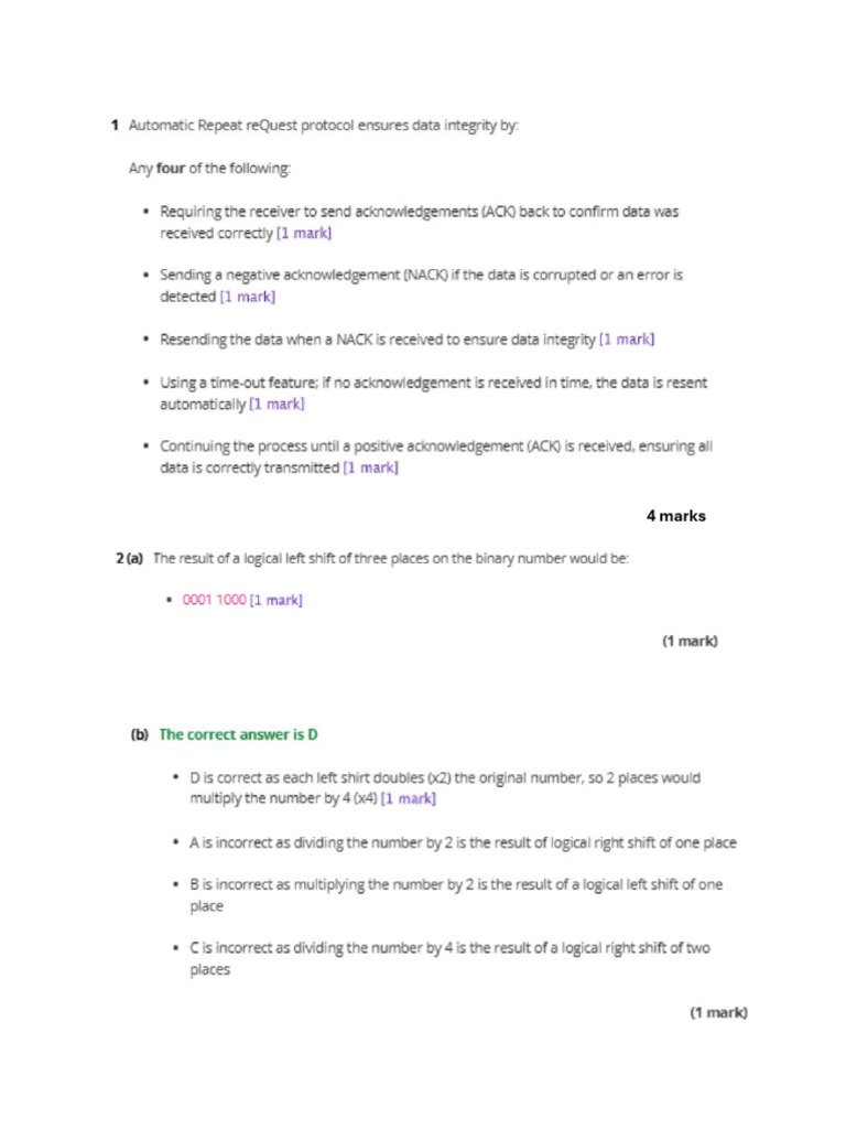 Term 2 Cycle Test 1 Mark Scheme | PDF