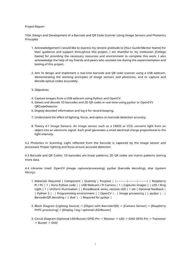 Barcode QR Scanner Report | PDF | Barcode | Image Scanner