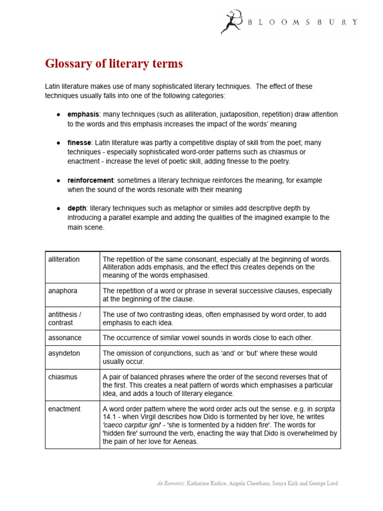 Latin Set Text - Literary Terms | PDF | Poetry | Linguistics