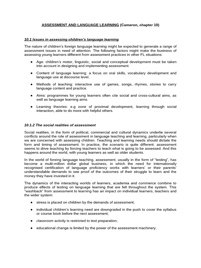 Cameron - 10 - Assessment and Language Learning | PDF | Educational ...