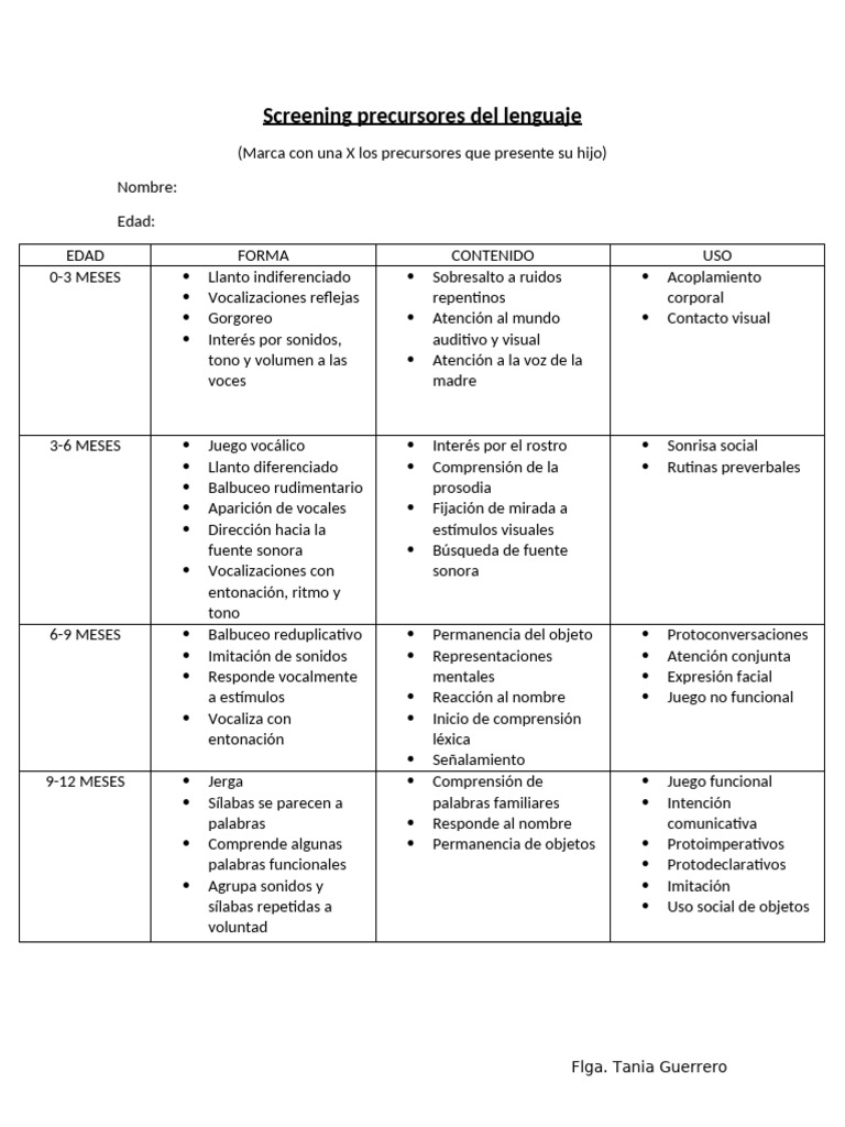 Screening Precursores Del Lenguaje | PDF | Sicología | Cognición
