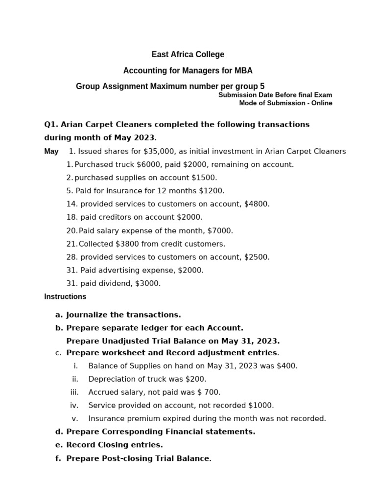 Chelenko Accounting For Managers Group Assignment | PDF | Debits And ...