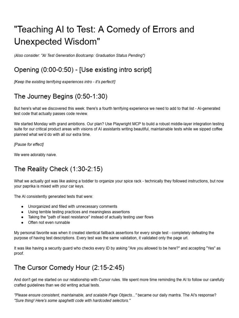 Teaching AI To Test - A Comedy of Errors and Unexpected Wisdom | PDF ...
