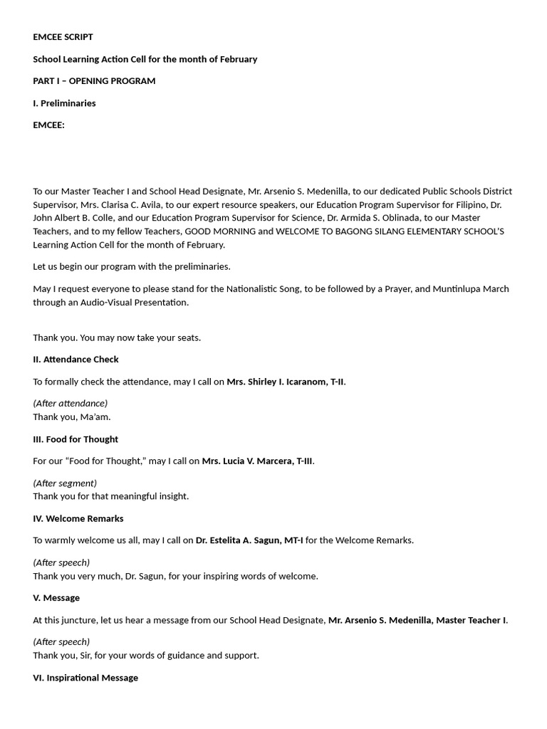 Emcee Script Slac Feb 25-26 | PDF | Intelligence | Cognitive Science