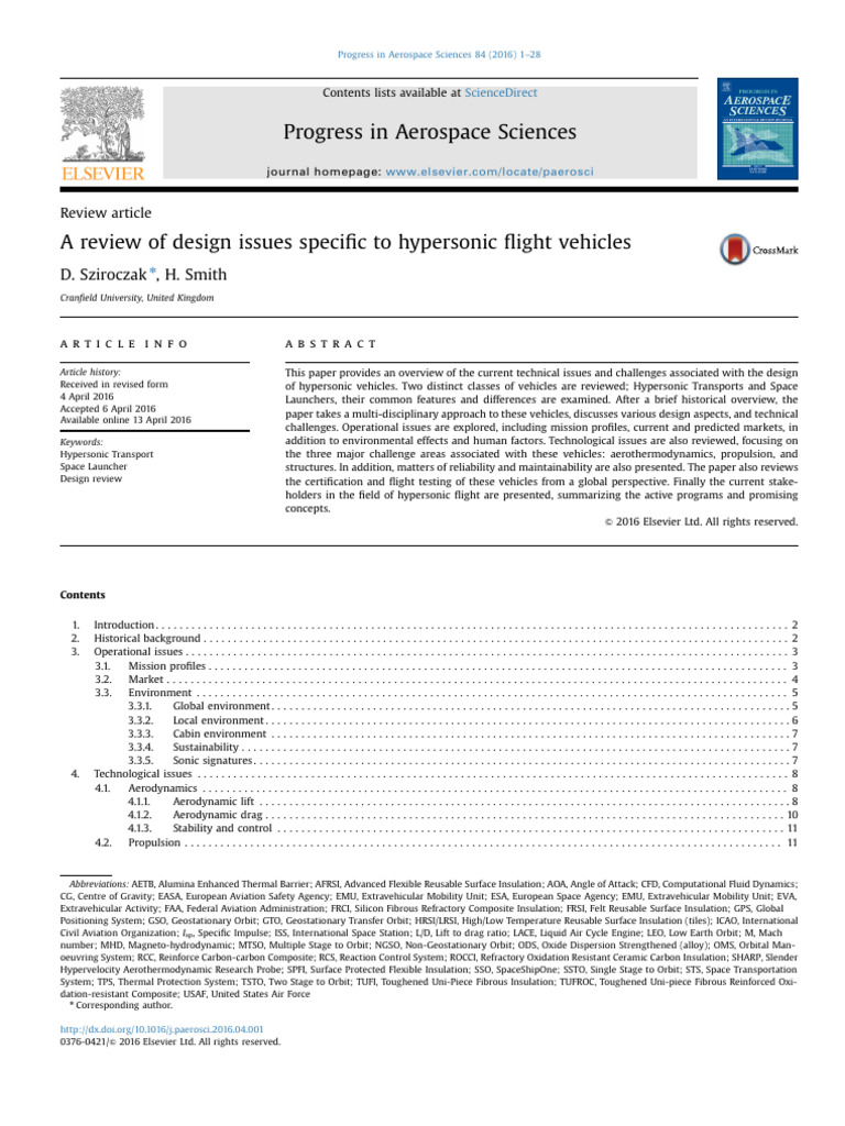 A Review of Design Issues of Hypersonic Flight Vehicles | PDF | Launch ...