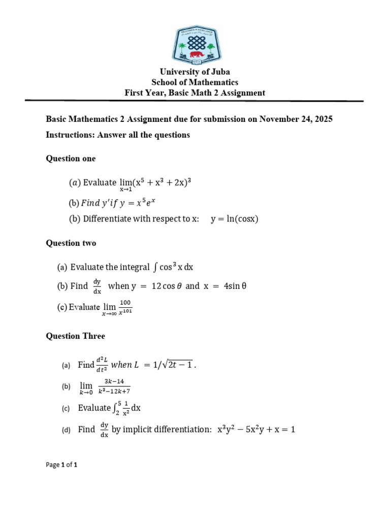Basic Math 2 Assigment Nov 2025 | PDF